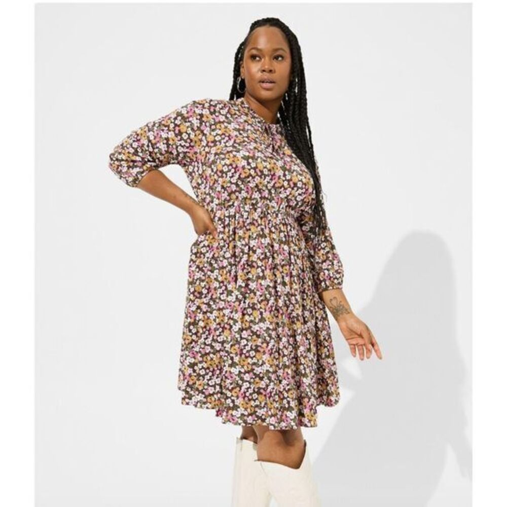 2/$30 Torrid Mini Stretch‎ Challis Front Keyhole Dress Floral Rayon Romantic 2X
